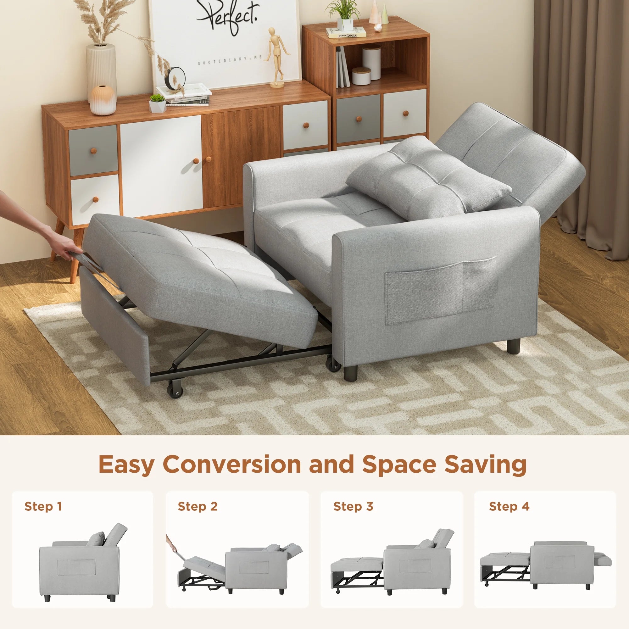 Sofa Beds Chair 3 in 1, Convertible Chair Single Bed,Dark Grey
