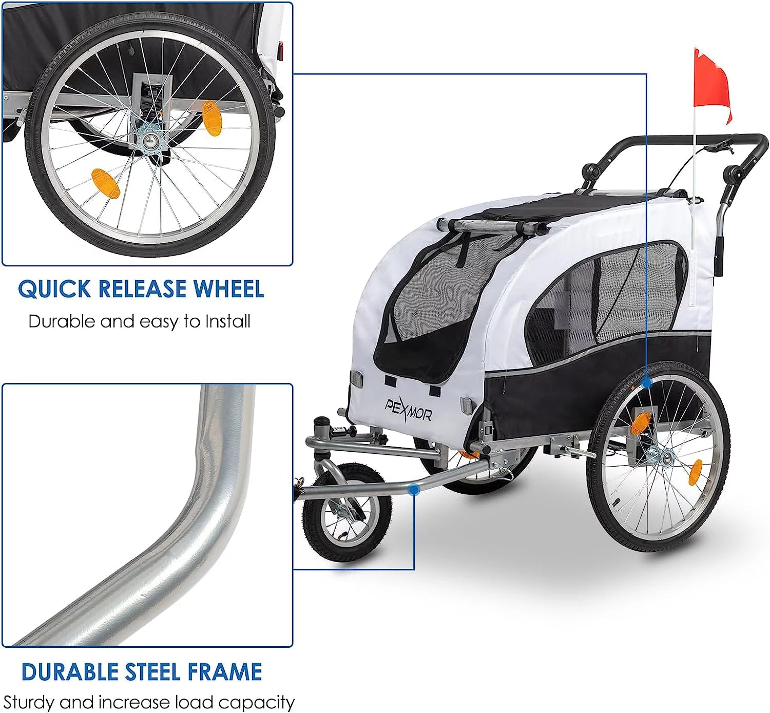PEXMOR 2-in-1 Dog Bike Trailer,Pet Stroller Dog Trailer for Bicycle w/Universal Hitch,Folding Pet Cart Bike Wagon Cargo Carrier for Dog Shock Absorber & Universal Wheel