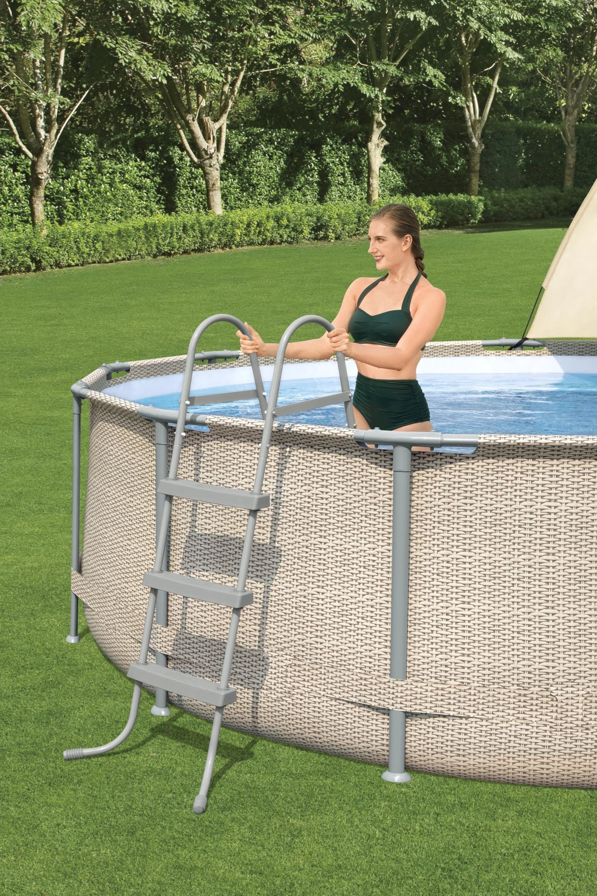 Bestway Power Steel 14' x 42" Round Above Ground Outdoor Swimming Pool Set