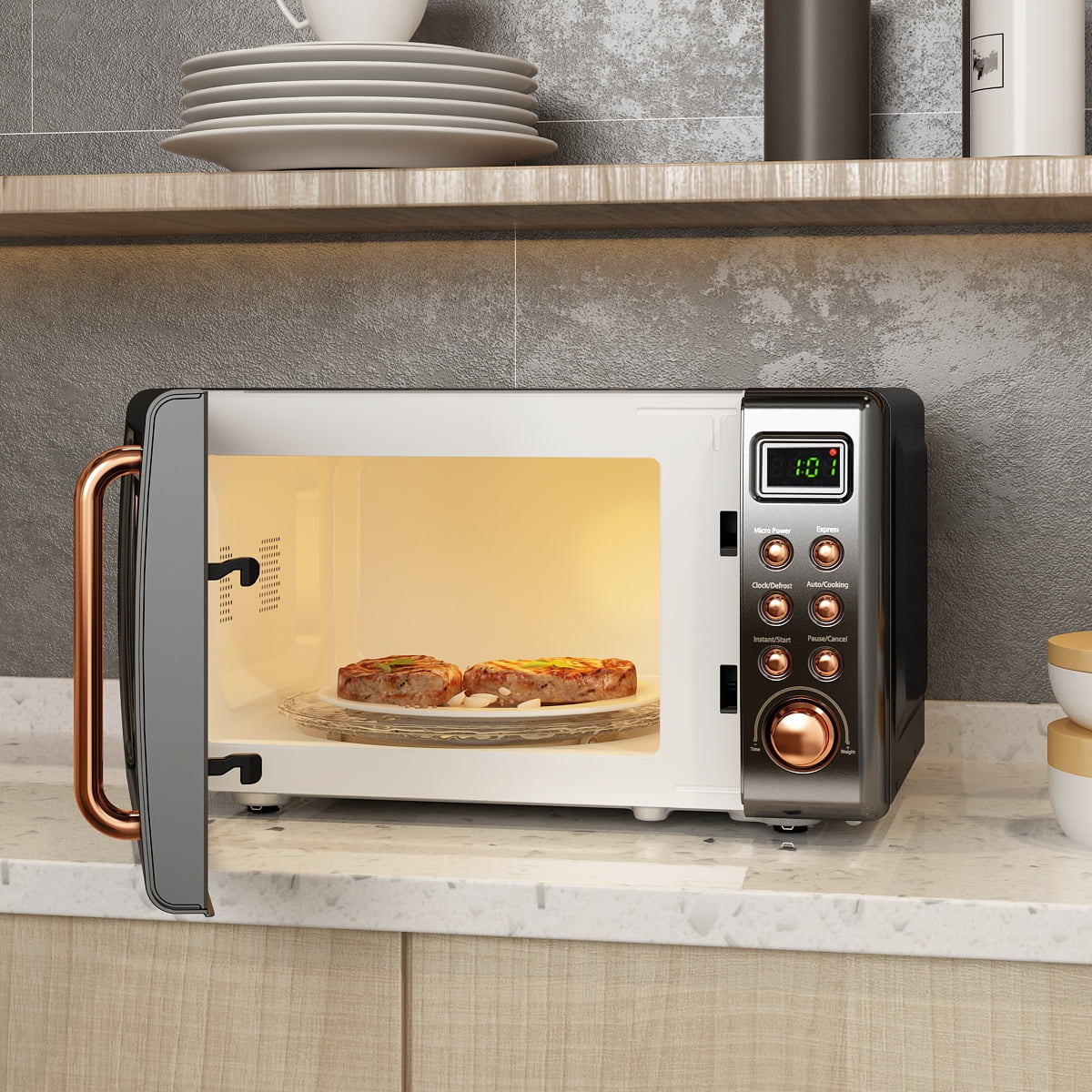 Costway 0.7Cu.ft Retro Countertop Microwave Oven 700W LED Display Glass Turntable Green