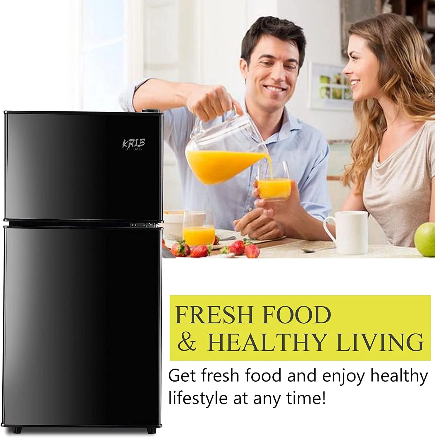 KRIB BLING 3.5 Cu.ft Compact Refrigerator Mini Fridge with Freezer, 2 Door Small Refrigerator for Office, Silver