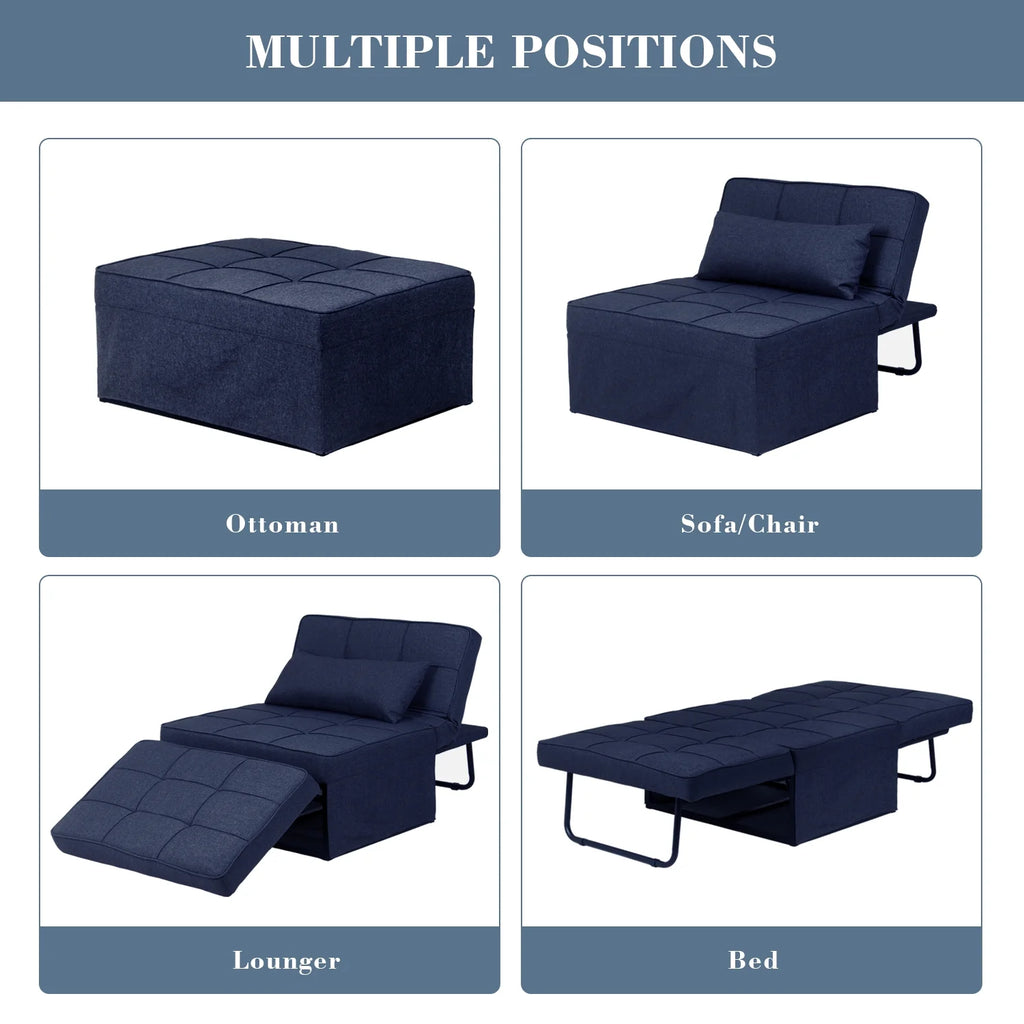Ainfox Ottoman Chair Lounger Bed .4 in 1 Breathable Linen Convertible Single Sofa Couch, 73.23''L x 33.86''W(Dark Grey)(Beige)
