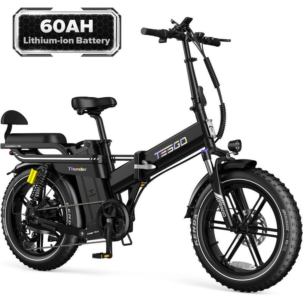 TESGO 48V 60AH Electric Bike for Adults 160 Miles Long Range Electric Bike 750W w/APP Control, Patented Design Step-over Folding Electric Bike Air-Pressure Full Suspension 20’’ x 4.0’’ Fat Tire Ebike