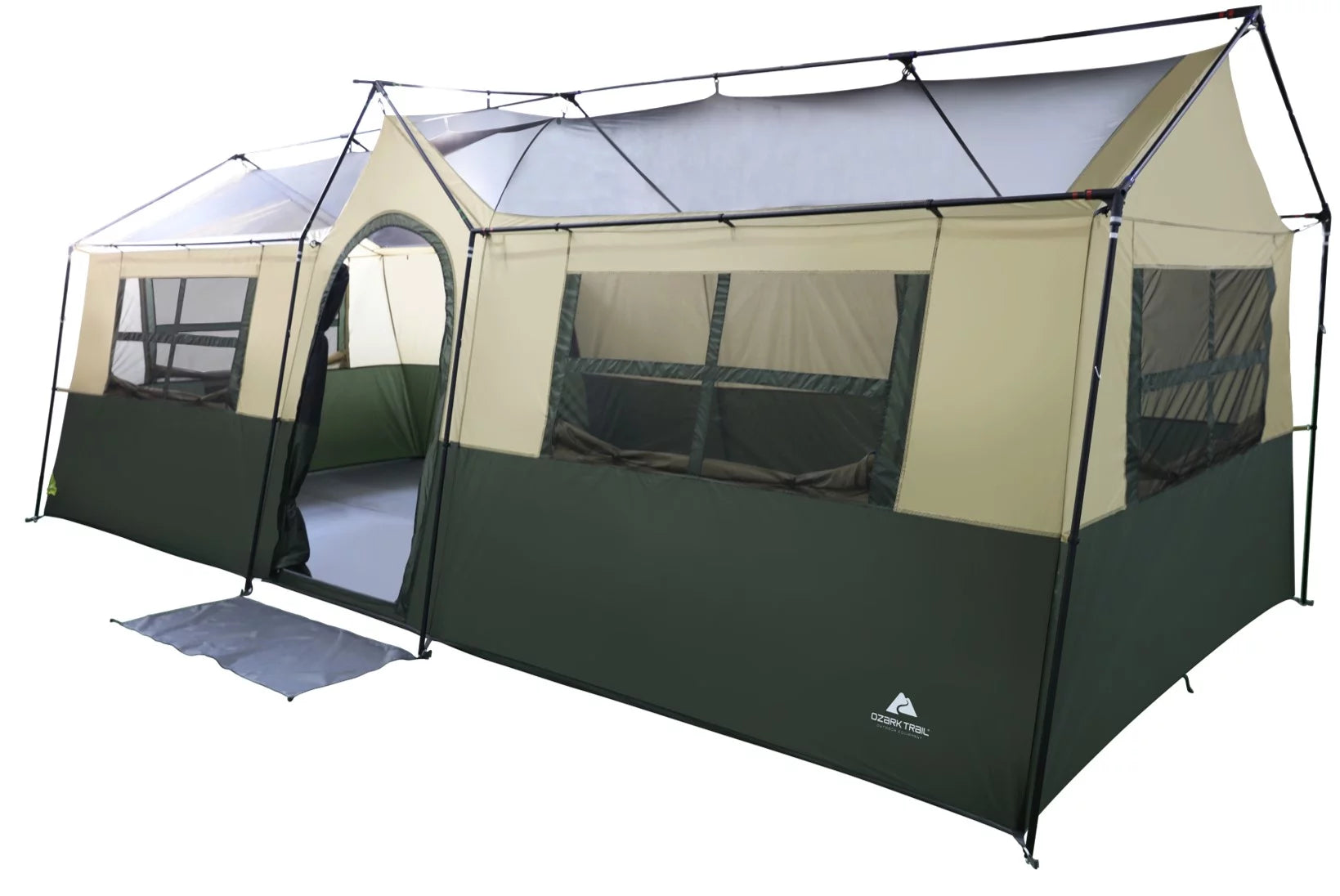 Ozark Trail Hazel Creek 12 Person Cabin Tent, 3 Rooms, Green