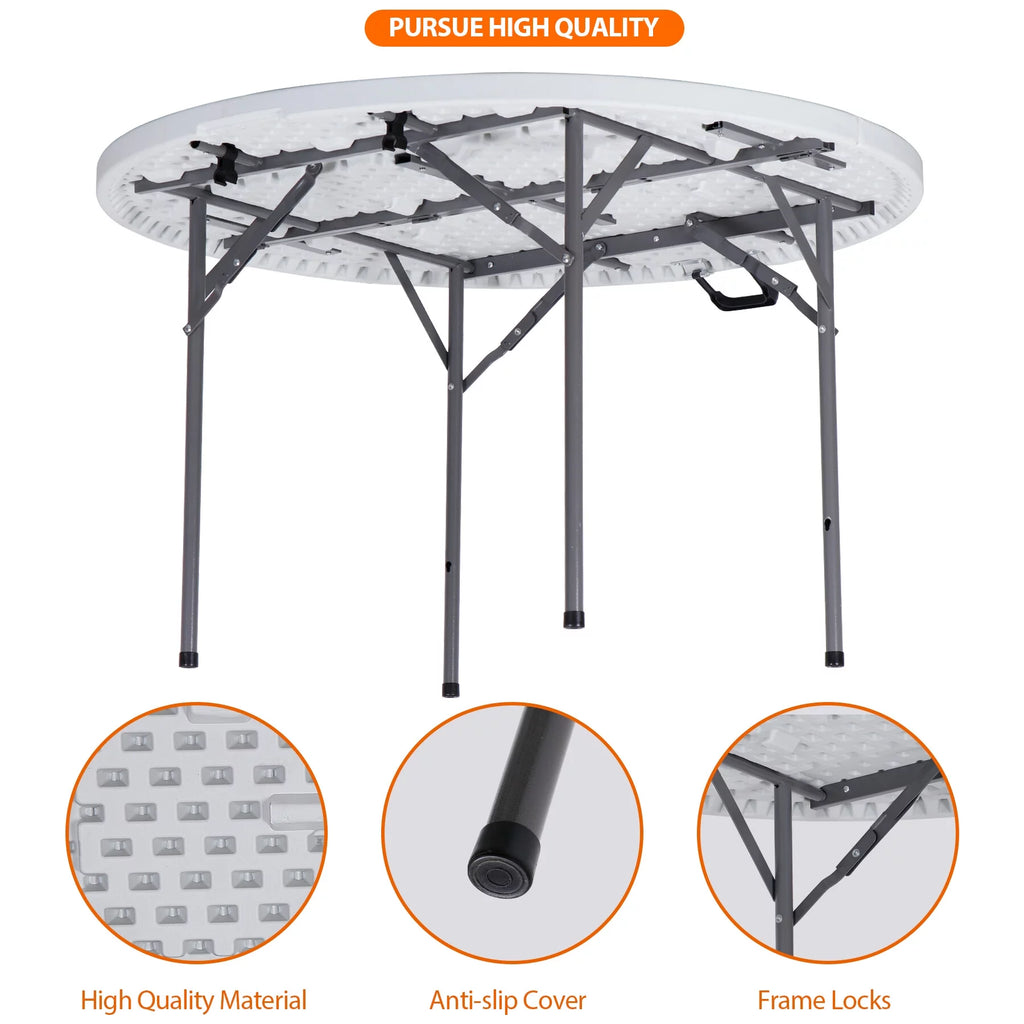 HomGarden 48" Round Bi-Folding Picnic Table 4FT Portable Plastic Dining Card Table Indoor & Outdoor White