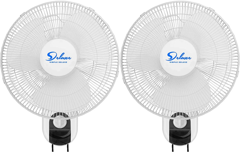 Simple Deluxe 16'' Digital Household Wall Mount Cooling Fans, 90 Degree, 3 Speed Settings, 2 Pack, White