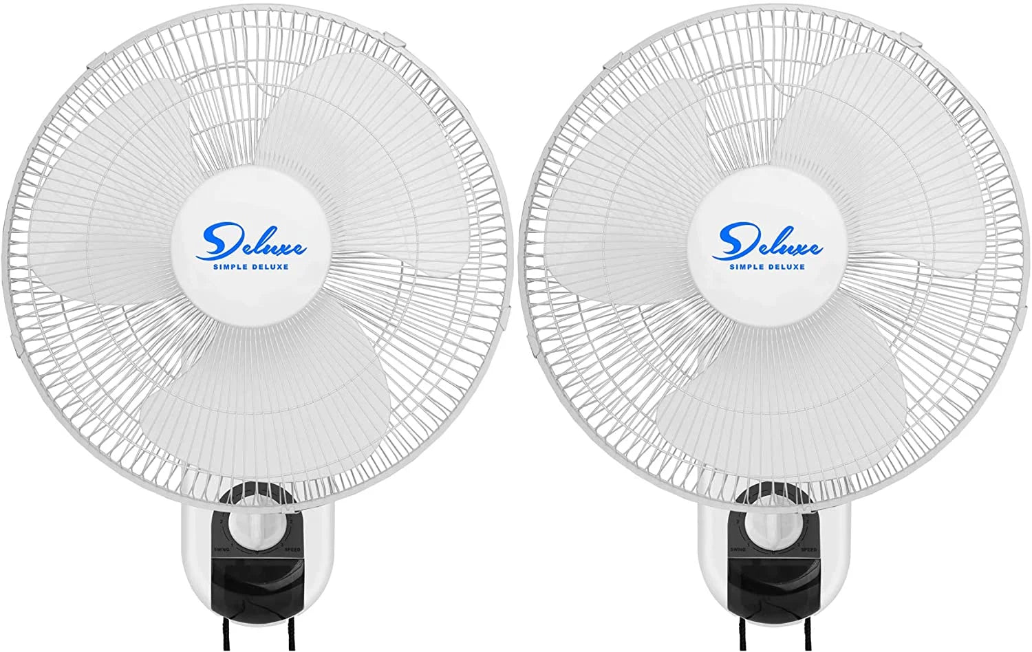 Simple Deluxe 16'' Digital Household Wall Mount Cooling Fans, 90 Degree, 3 Speed Settings, 2 Pack, White