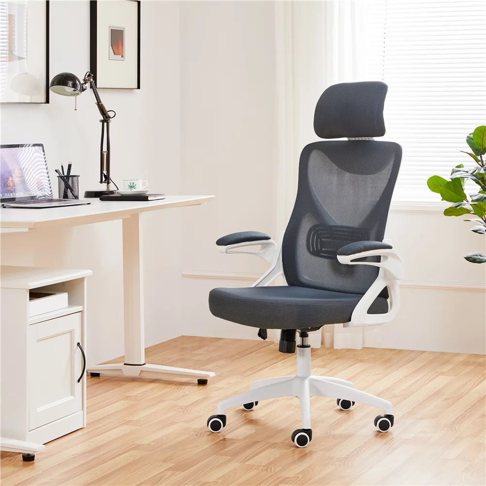 Topeakmart High Back Ergonomic Mesh Office Chair with 90° Flip-up Armrest, White/Black