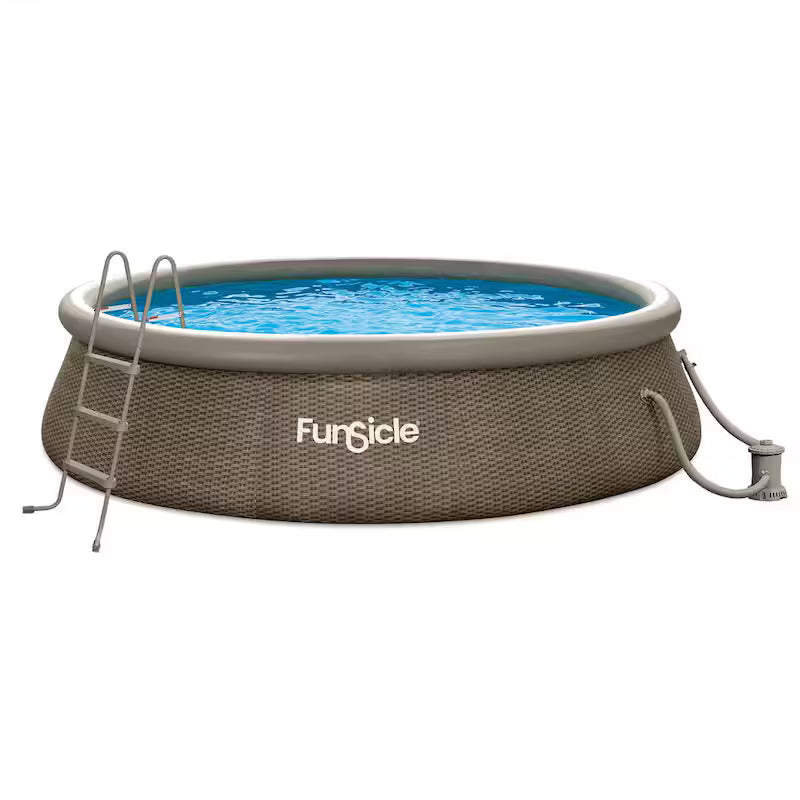 QuickSet Ring Top Designer 14 ft. Round 36 in. Deep Inflatable Pool, Brown Basketweave