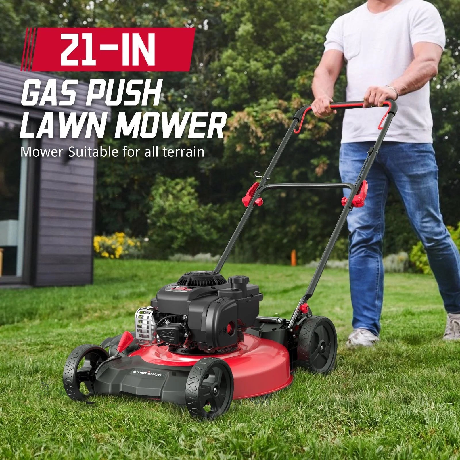 PowerSmart 21 in. B&S 125cc 2-in-1 Walk-Behind Gas Lawn Mower, Mulching Push Lawn Mower
