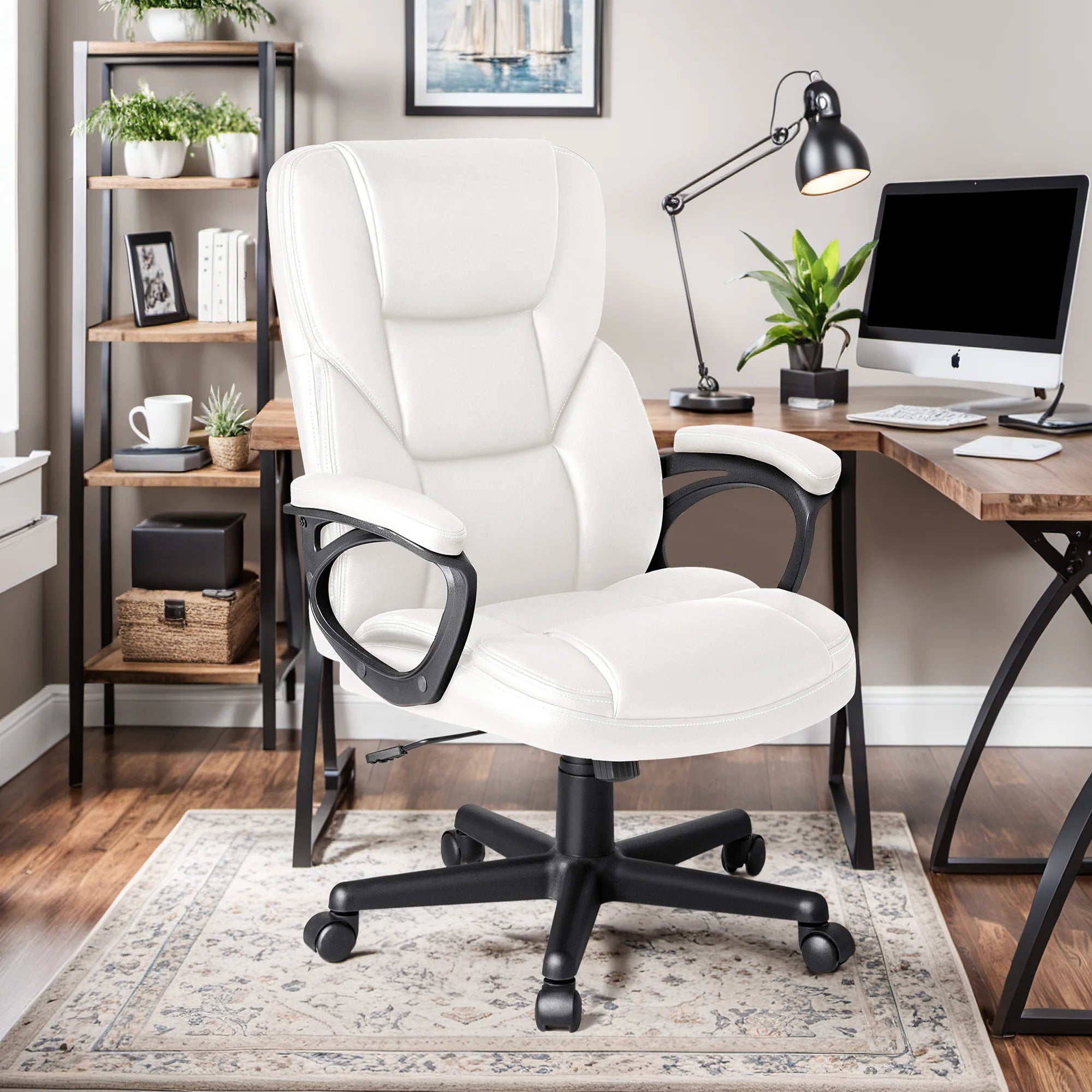 Furmax High-back Executive Office Chair With Lumbar Support Height Adjustable Swivel Seat PU Leather, Black