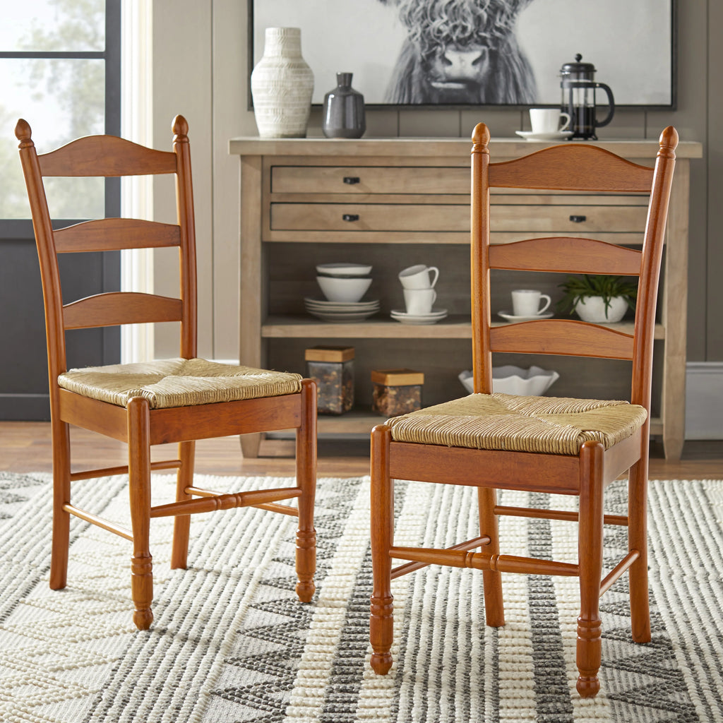 Ladder Back Rush Seat Chairs - Set of 2, Multiple Colors
