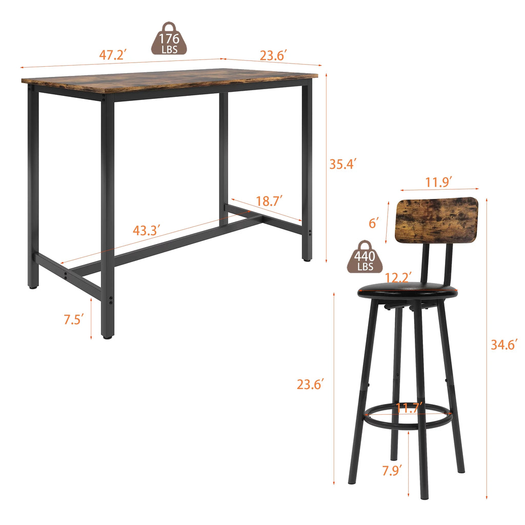 5 Piece Bar Table Set, Modern Counter Height Dining Set, Home Dining Table and Chairs Set for 4, Kitchen Breakfast Table Set with 4 Cushioned Stools, Bistro Pub Table Set, Rustic Brown
