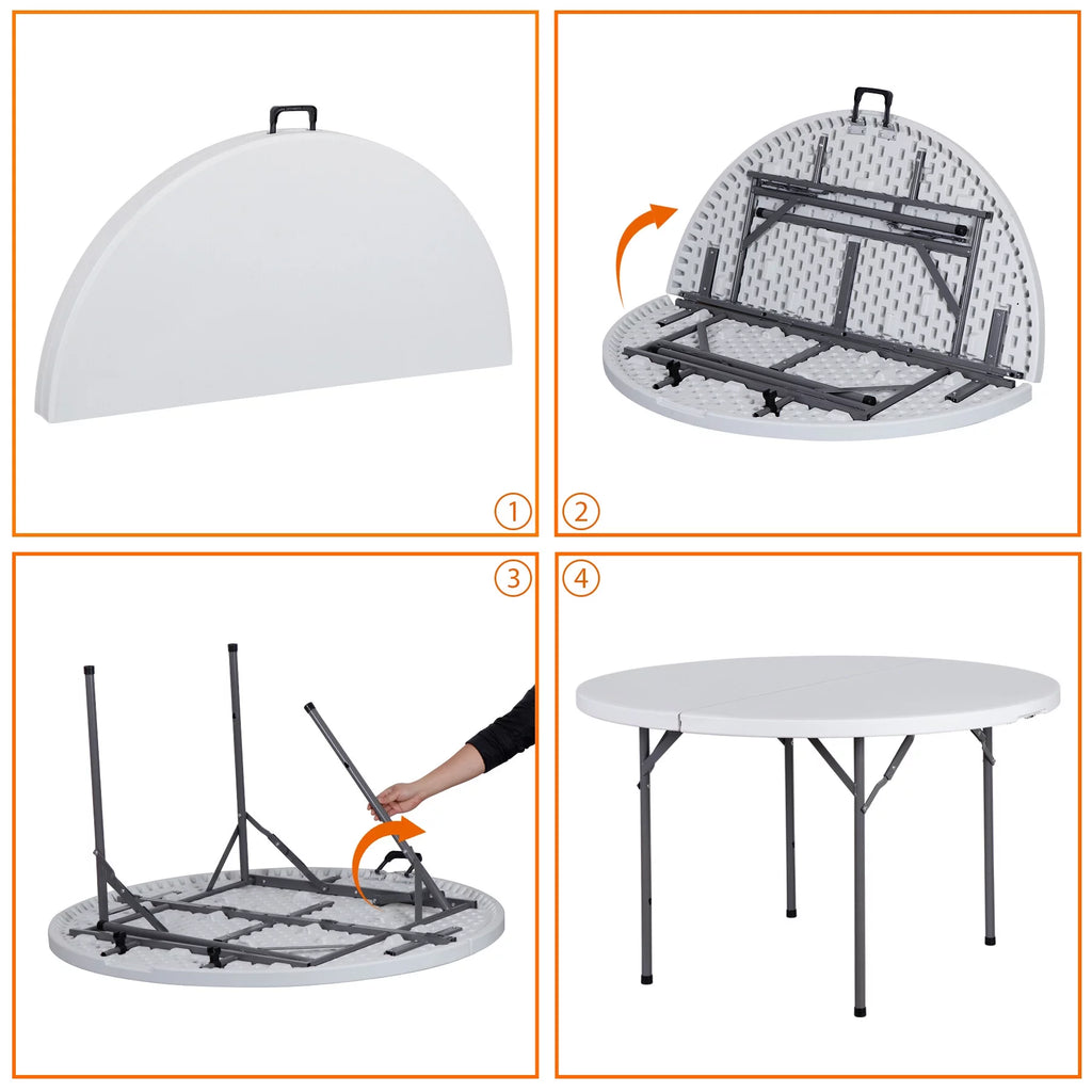 HomGarden 48" Round Bi-Folding Picnic Table 4FT Portable Plastic Dining Card Table Indoor & Outdoor White