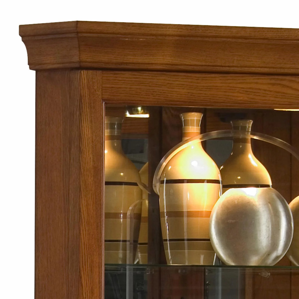 Wood Framed 4 Shelf Corner Curio Cabinet in Cherry Brown by Pulaski Furniture