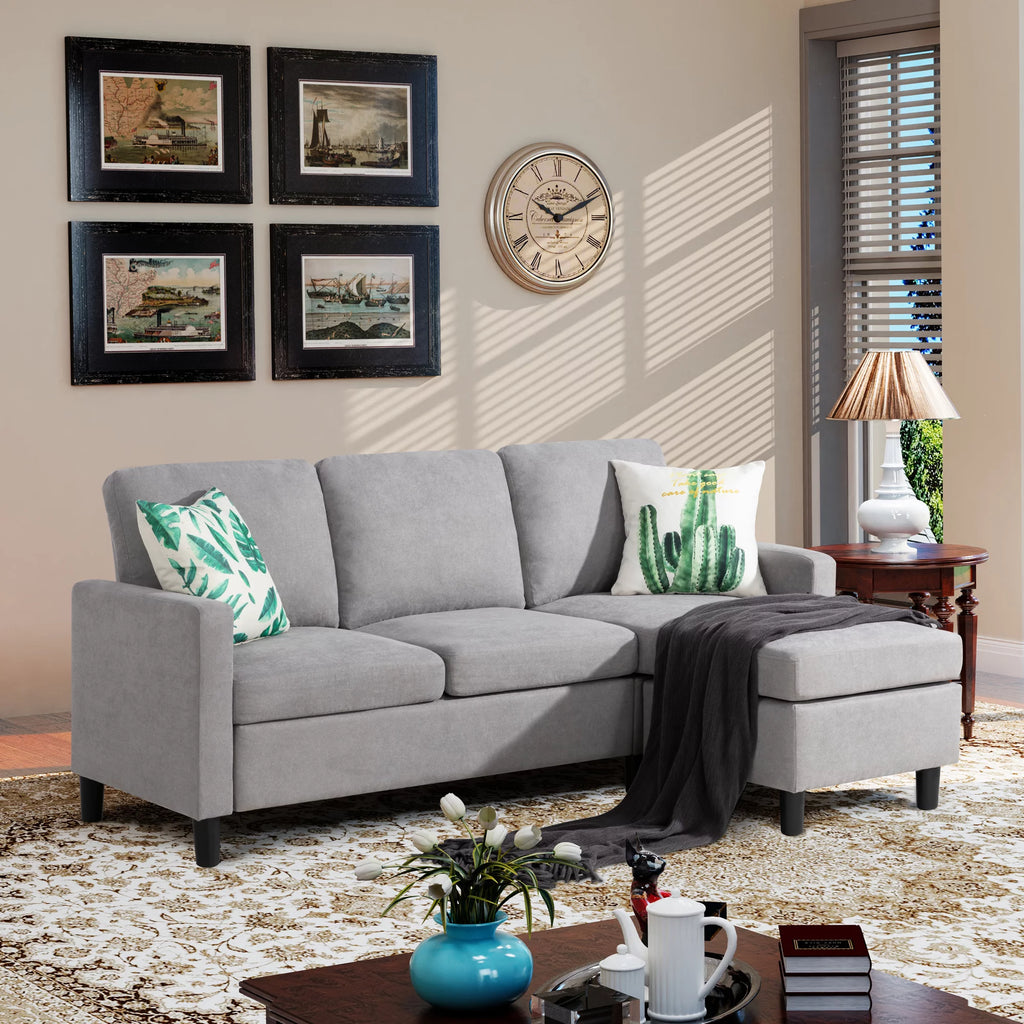 Walsunny Linen Fabric Convertible L-Shaped Sectional Sofa(Dark Gray)
