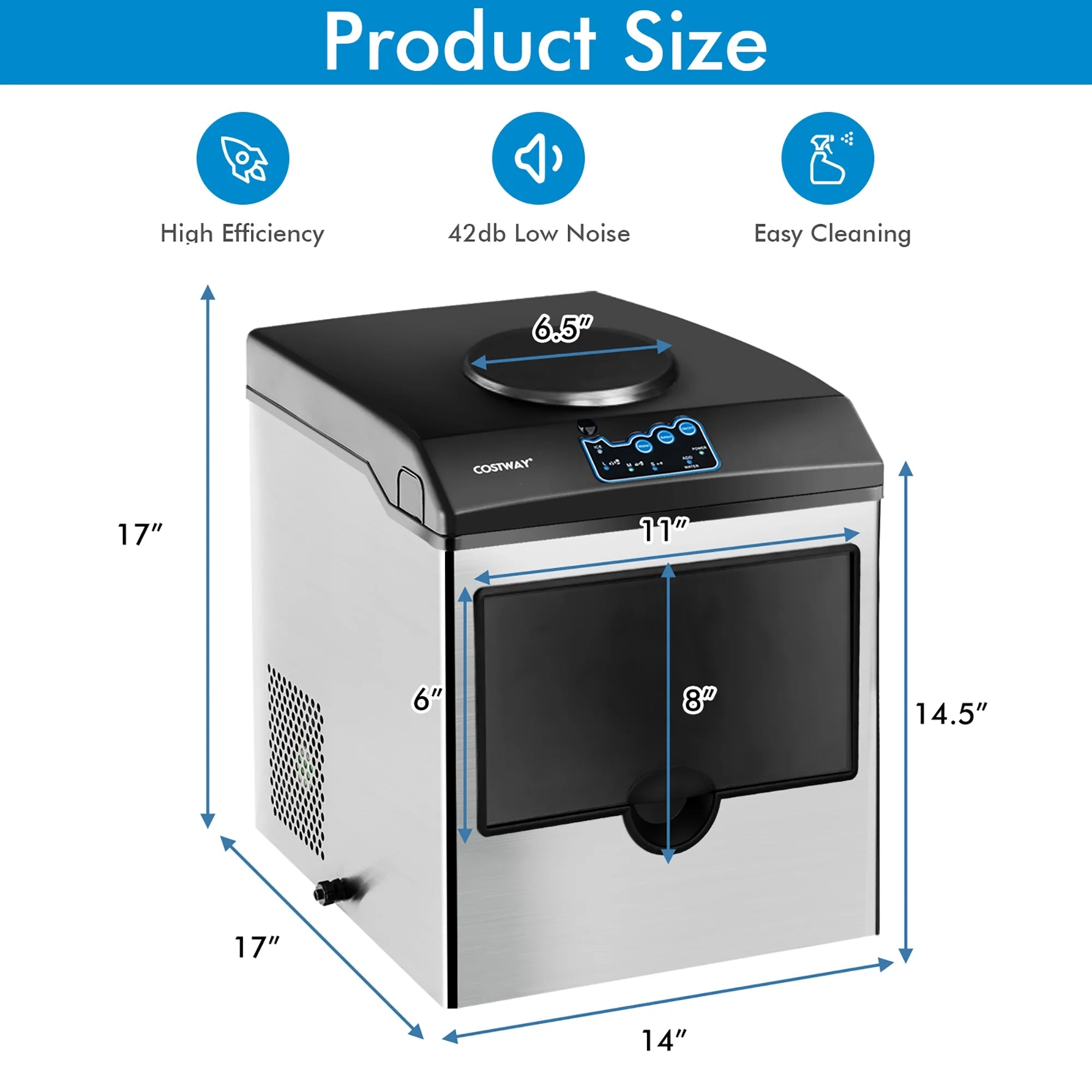 Costway 2-in-1 Stainless Steel Countertop Ice Maker Water Dispenser 48Lbs/24H w/ Scoop
