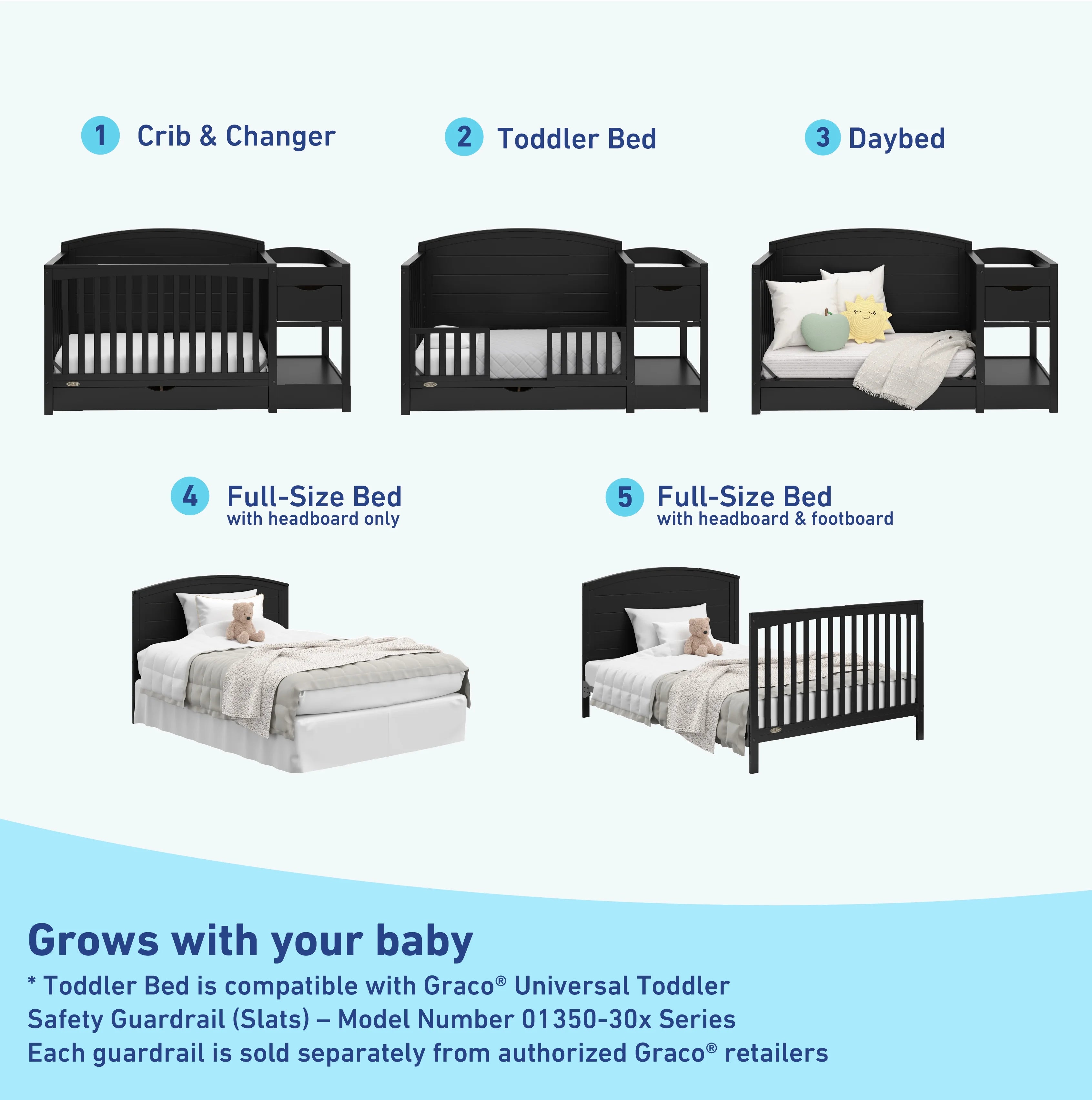 Graco Bellwood 5-in-1 Convertible Crib and Changer, White