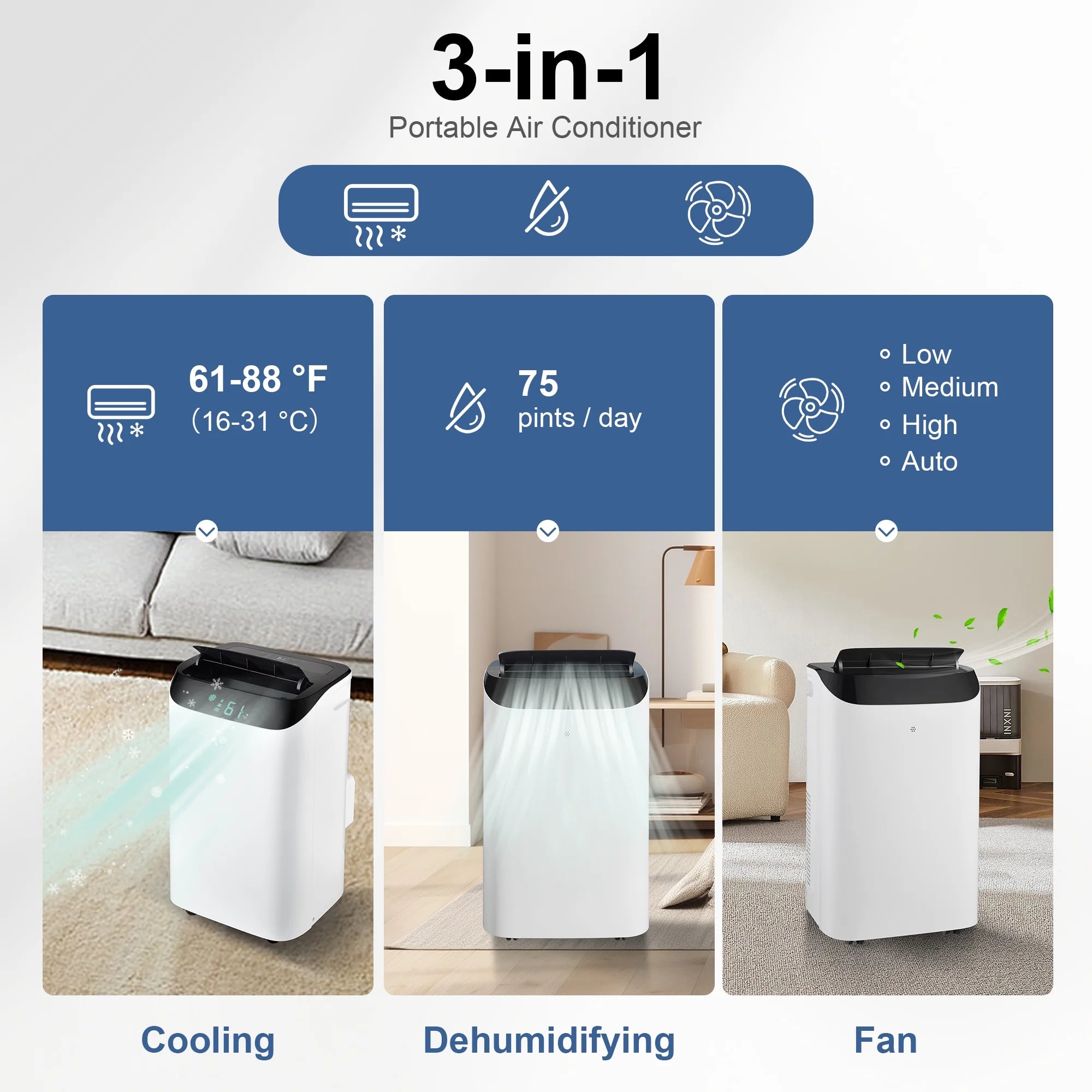 Agtana 8000 BTU (12000 BTU ASHRAE) Portable Air Conditioner Cools Room up to 500 sq.ft, 3-in-1 Portable AC Unit with Dehumidifier & Fan, Including Remote Control, DIY Window Kit