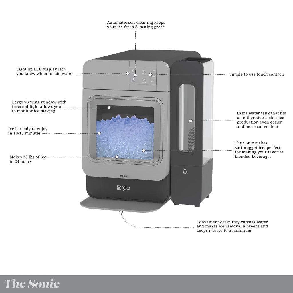 Orgo Products Sonic Countertop Ice Maker, Nugget Ice Type, Sage