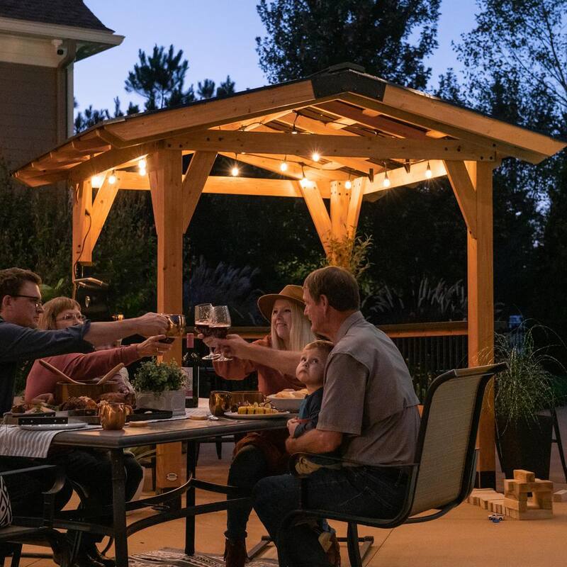 Granada 9 ft. x 10 ft. All Cedar Wood Grill Gazebo w/Outdoor Bar, Hard Top Steel Roof and Powder Coated Bar Countertops