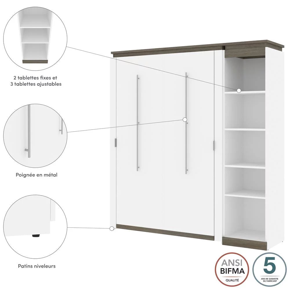 Bestar Orion 79" Full Murphy Bed with Narrow Bookcase in White