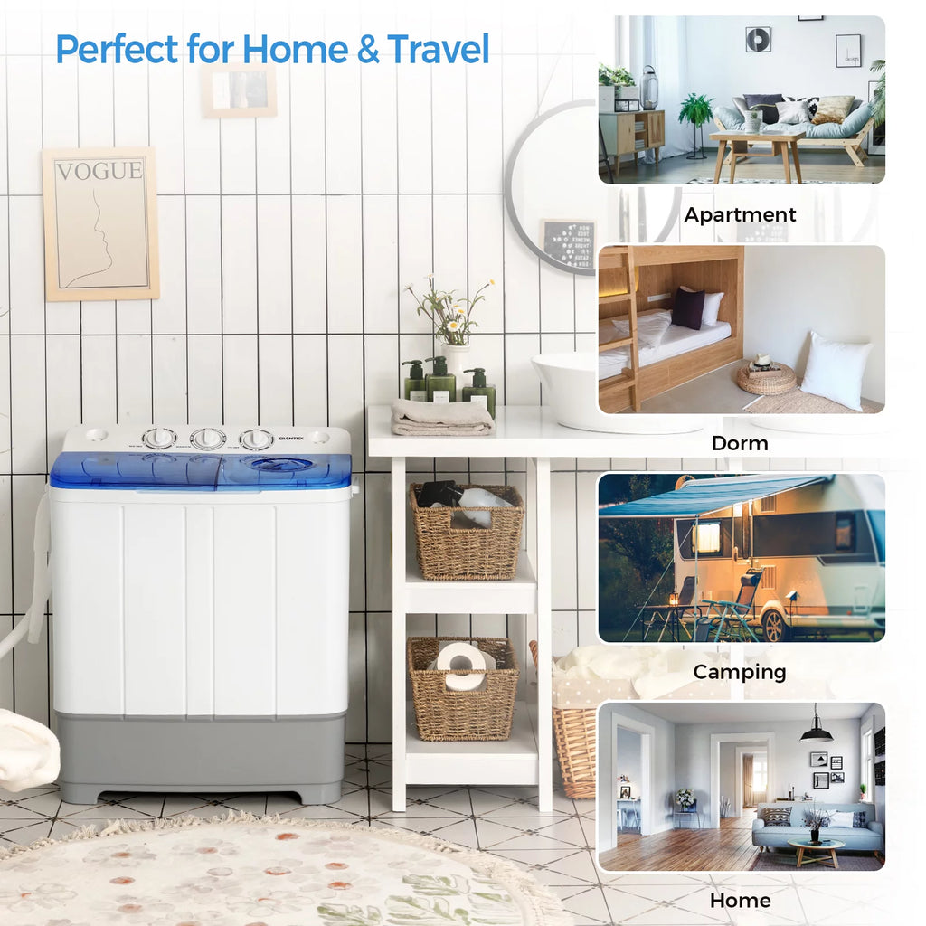 Giantex Portable Twin Tub Mini Washing Machine Washer 13.2lb&Spinner 8.8lb Blue