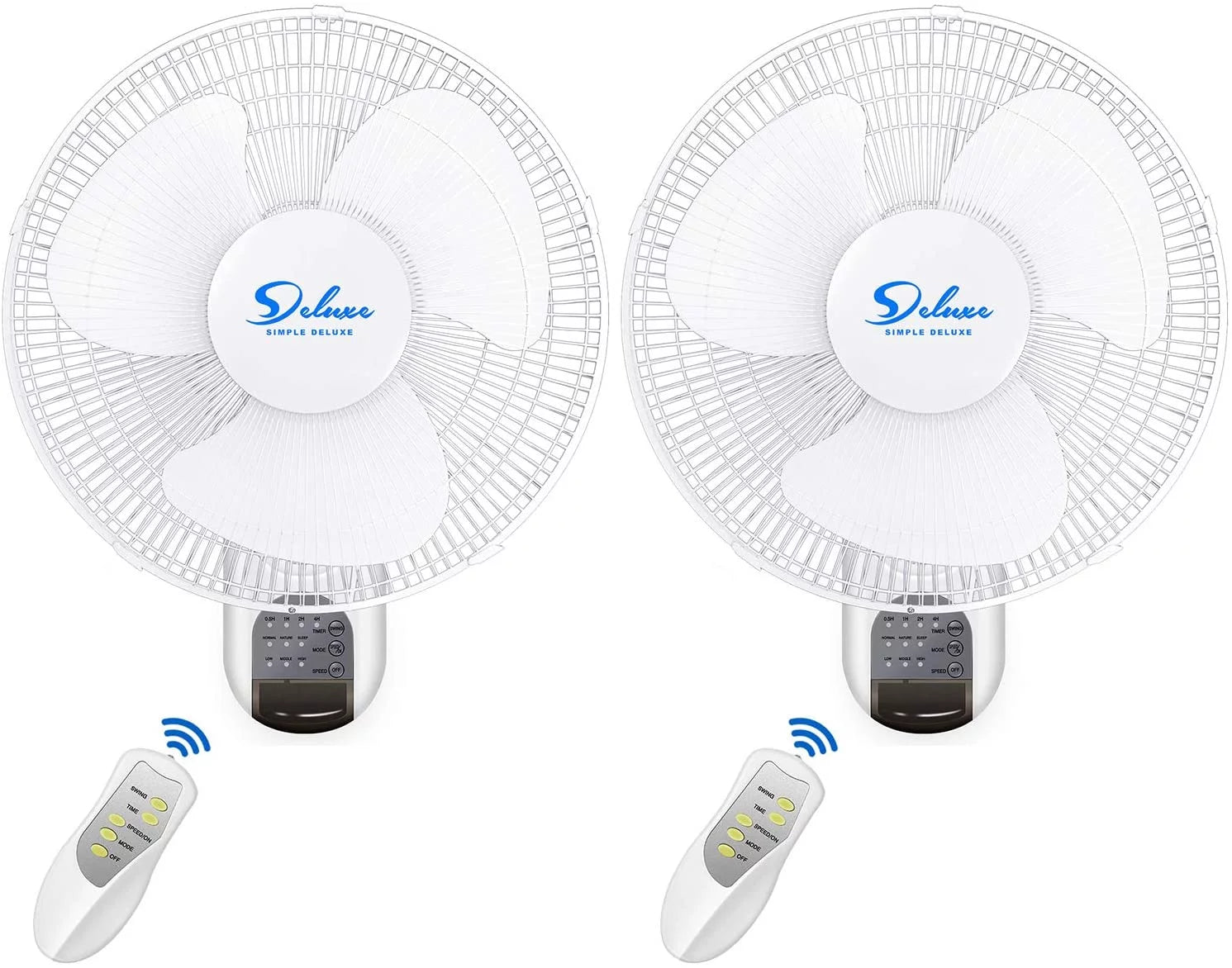 Simple Deluxe 16'' Digital Household Wall Mount Cooling Fans, 90 Degree, 3 Speed Settings, 2 Pack, White