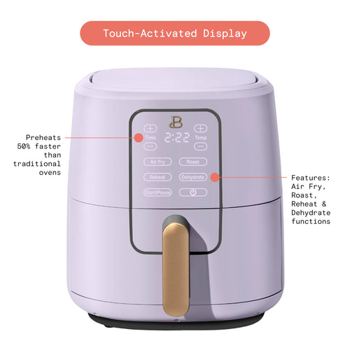 Beautiful 6 Qt Air Fryer with TurboCrisp Technology and Touch-Activated Display, Lavender by Drew Barrymore