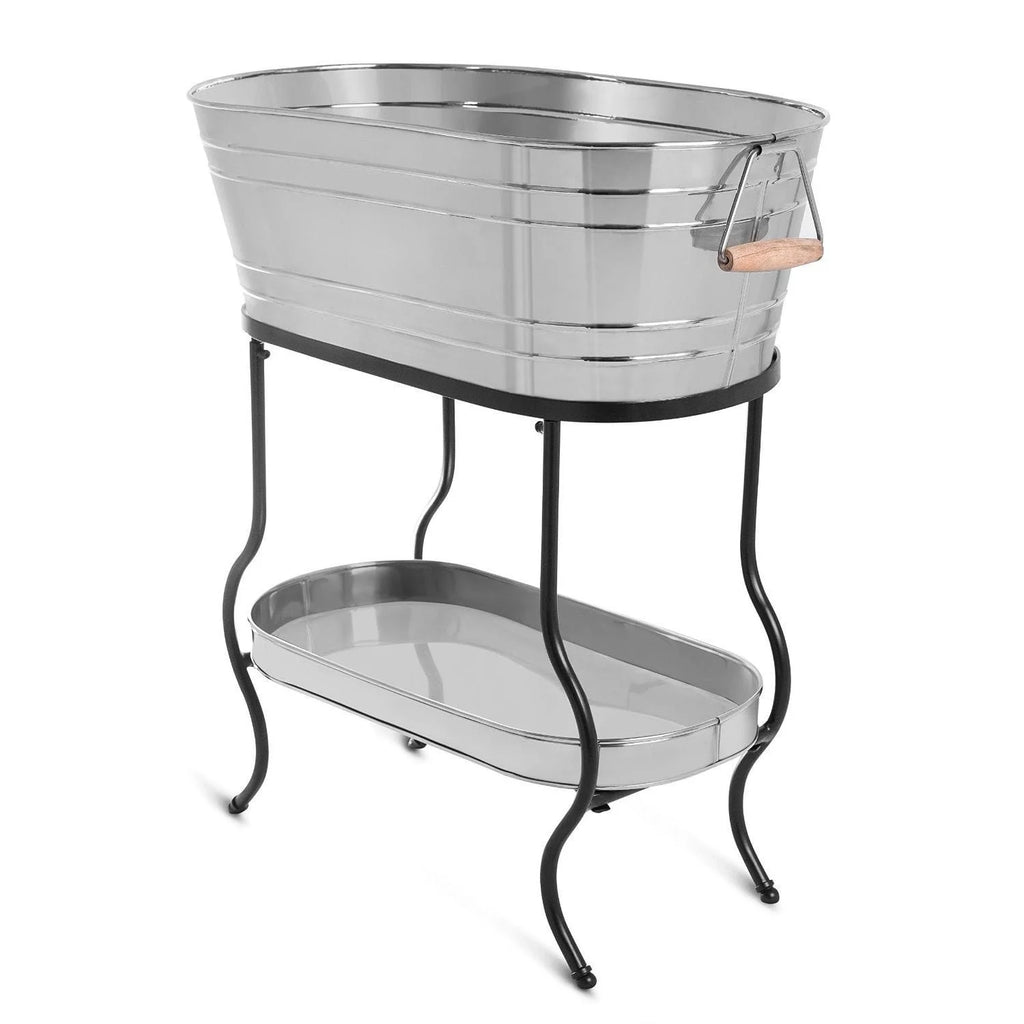 Steel Galvanized Beverage Tub with Stand and Drip Pan Tray - Oval shape (Large Size) by MG Decor - Madhu Collection