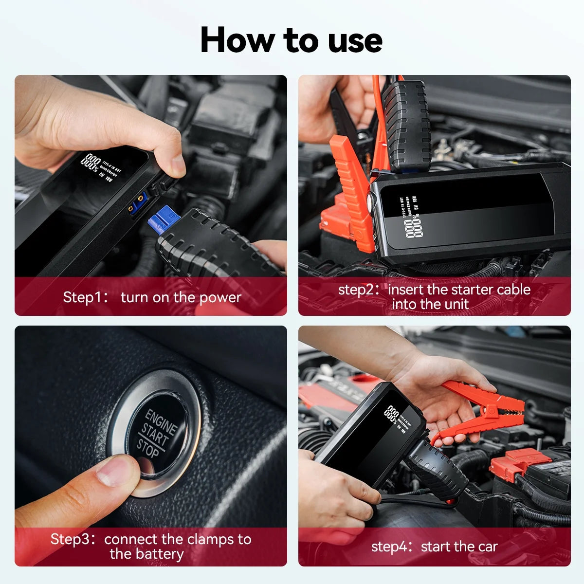 Audew (Andeman) Car Jump Starter, 2000A Peak 20000mAh Battery Jump Starter, Start Any Gas Engine or up to 8.5L Diesel Engine, 12V Car Jumper, Battery Booster Power Pack, Quick Charge 3.0 Ports, Red