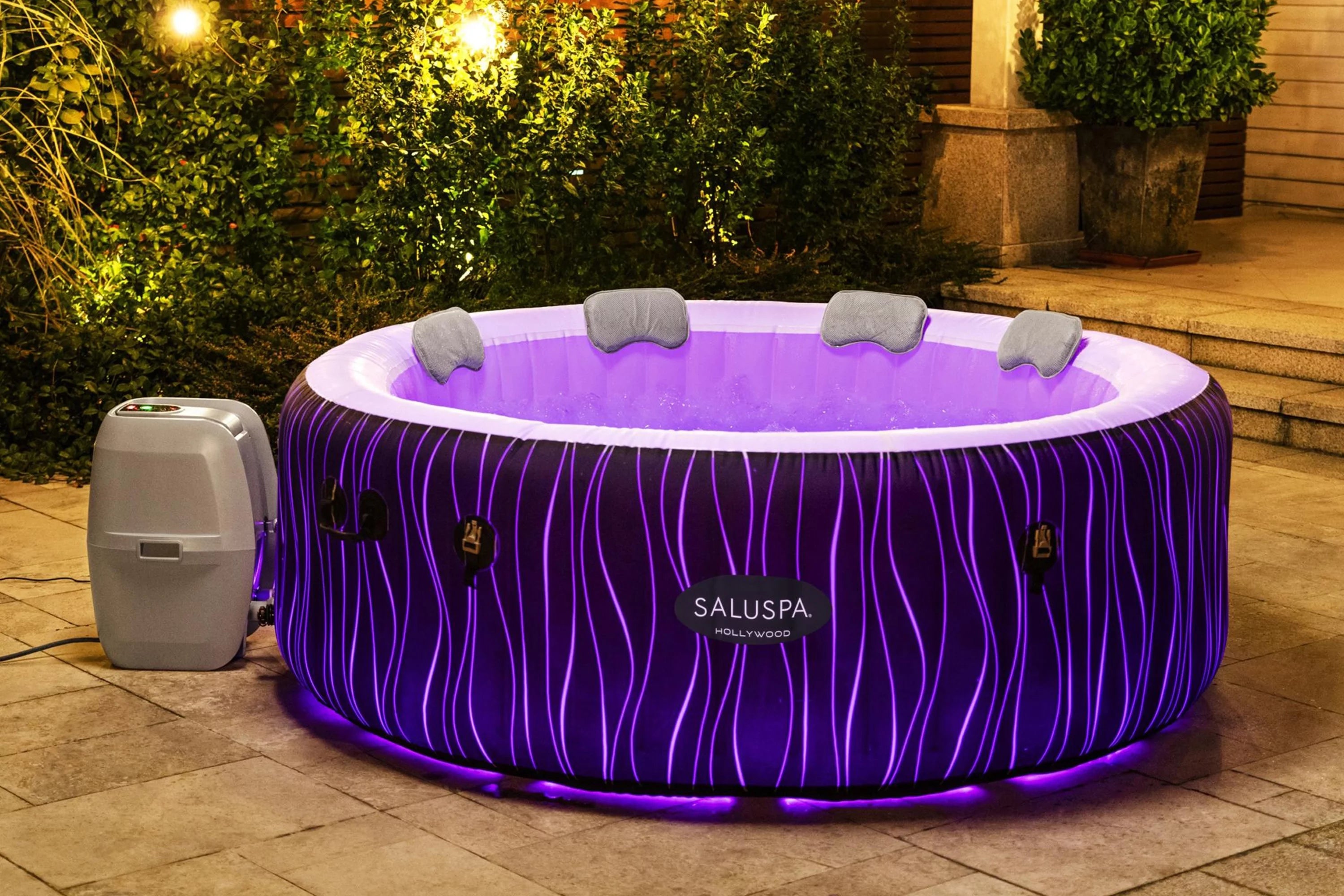 SaluSpa 77" x 26" Hollywood 240 Gal. Inflatable Hot Tub with LED Lights, 104?F Max Temperature