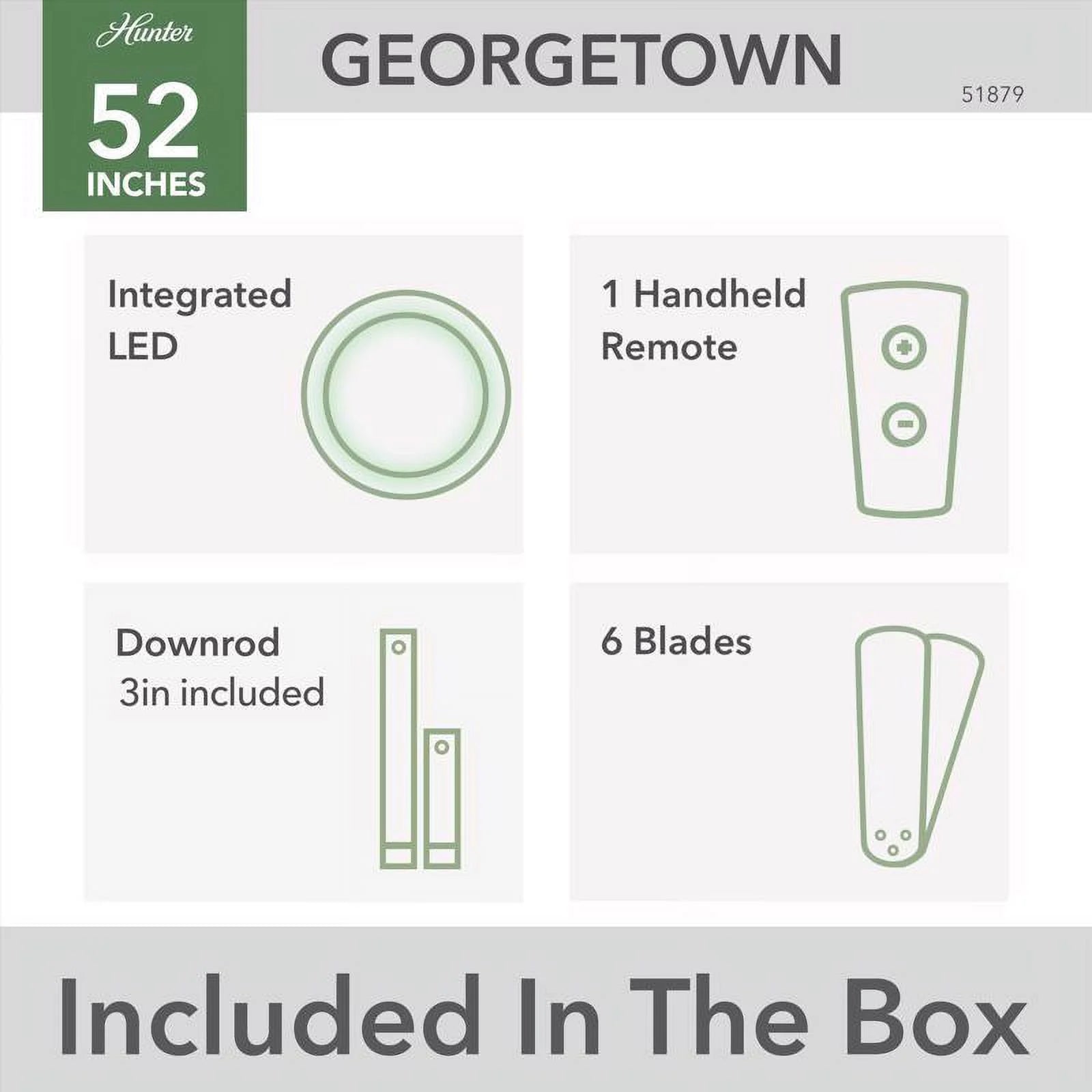 Hunter Georgetown 52 Led Georgetown 52" 6 Blade Indoor Led Ceiling Fan - White