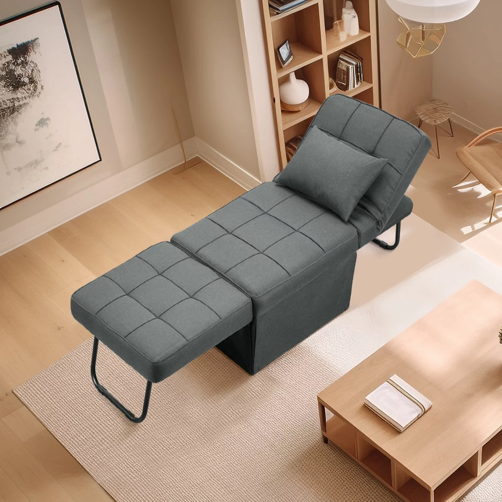 Ainfox Ottoman Chair Lounger Bed .4 in 1 Breathable Linen Convertible Single Sofa Couch, 73.23''L x 33.86''W(Dark Grey)(Beige)