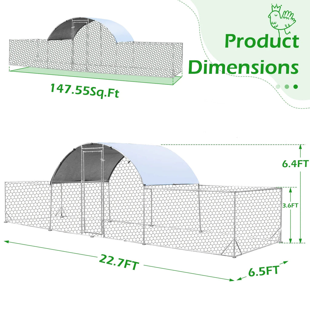 YODOLLA 148 Sq.Ft Chicken Coop Run Large Dome Walk-in Metal Chicken Cage with Chain Link Fence, Suitable for 10 More Chickens and Poultry Like Ducks, Rabbites, Dogs