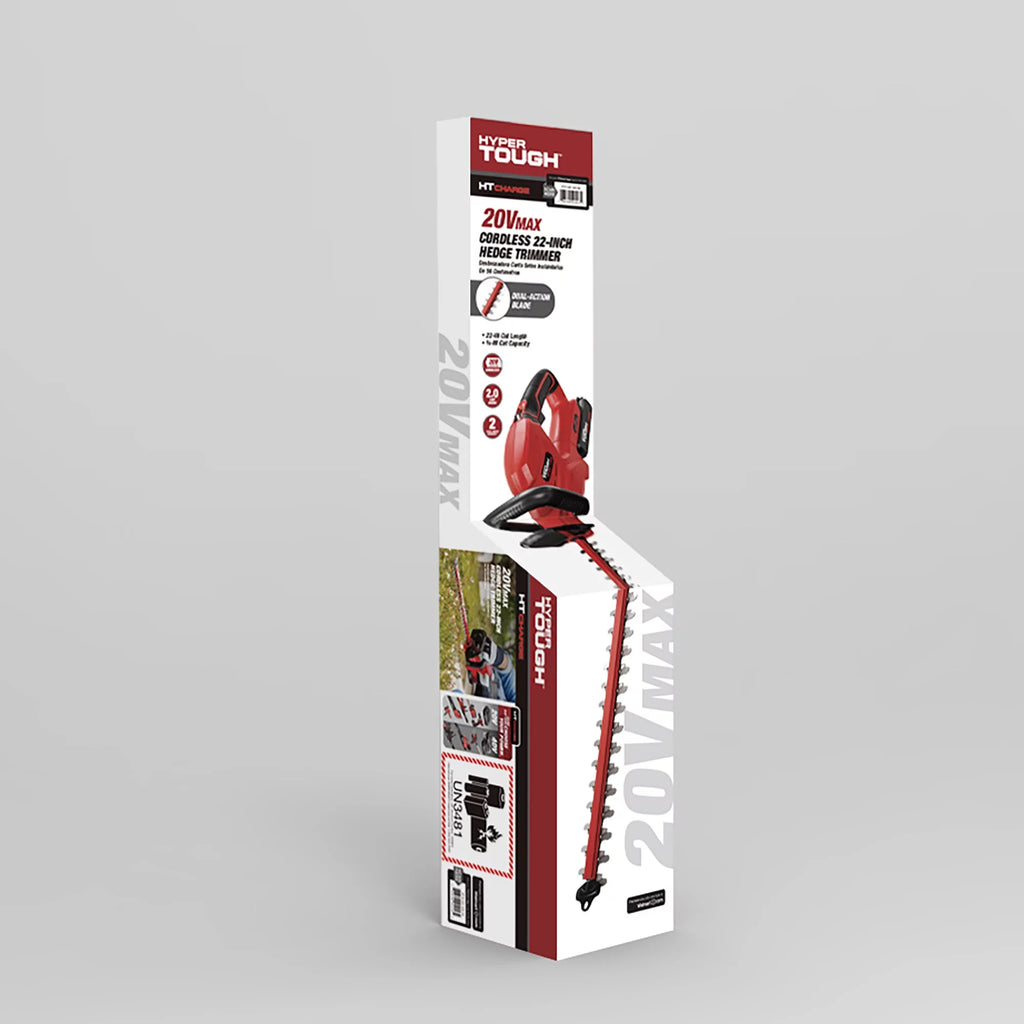 Hyper Tough 20V Max 22-inch Cordless Hedge Trimmer, HT19-401-003-09