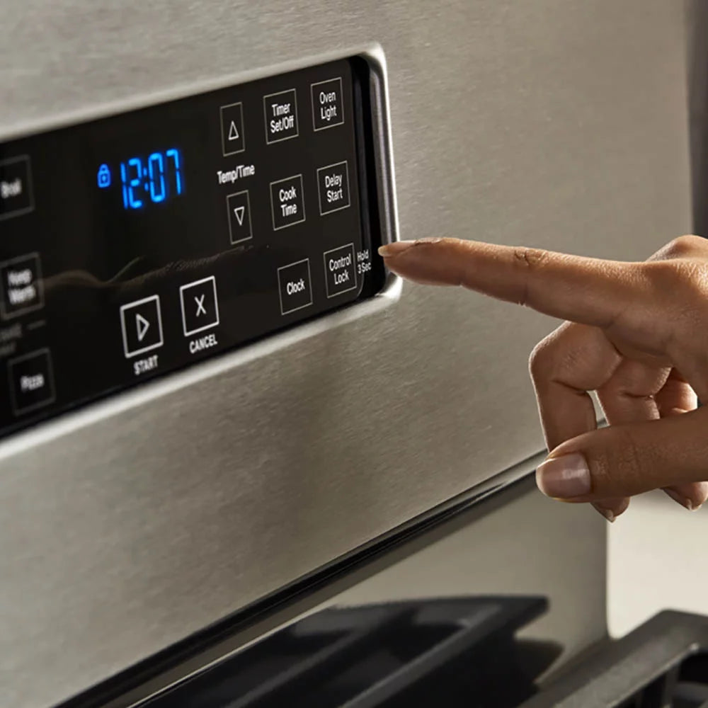 WFG505M0MS Whirlpool 30" 5.1 cu ft 5 Burners Gas Range in Stainless Steel.dimensions of 29” width, 27.2” depth, and 46.25” height