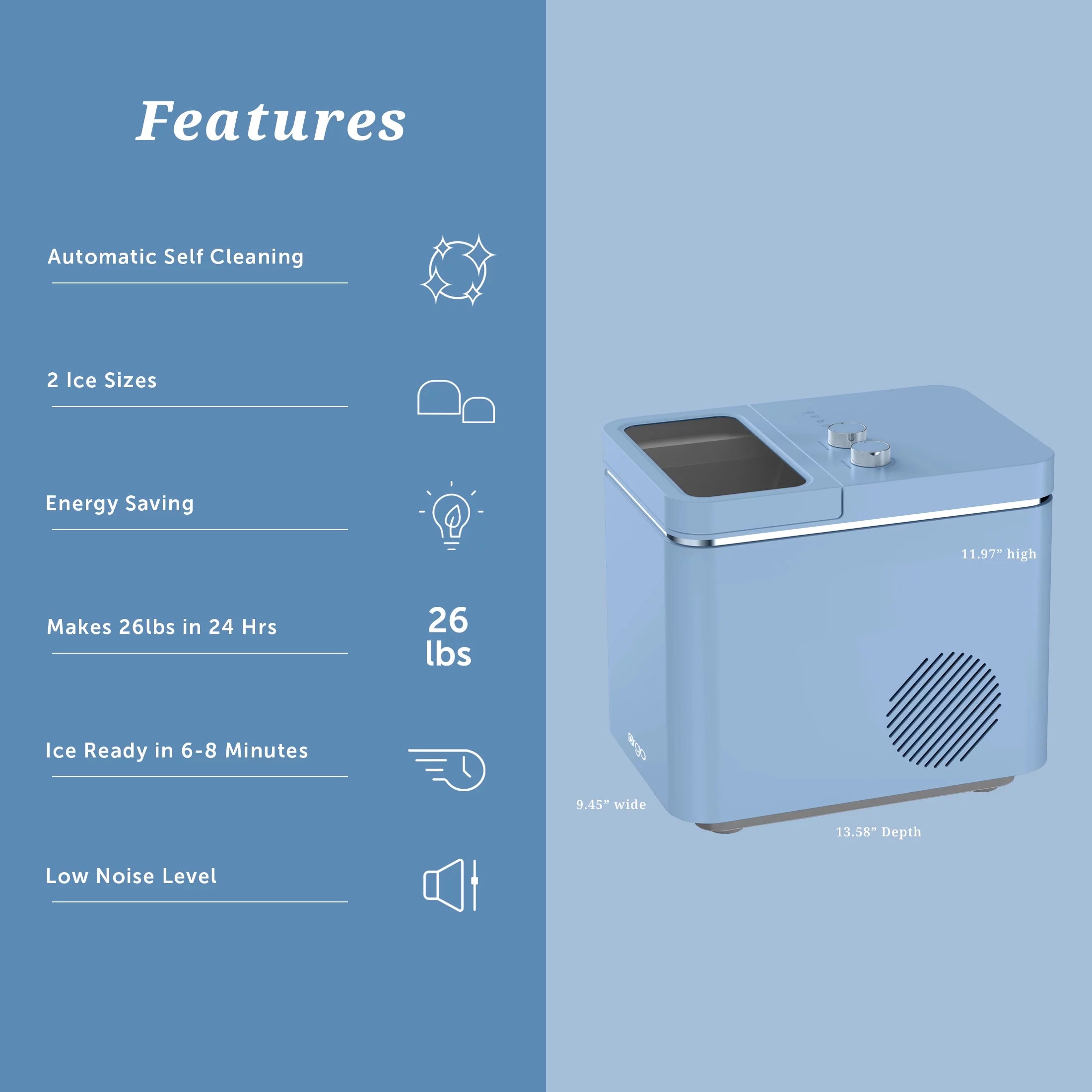Orgo Product The Retro Countertop Ice Maker, Bullet Shaped Ice Type, Sage