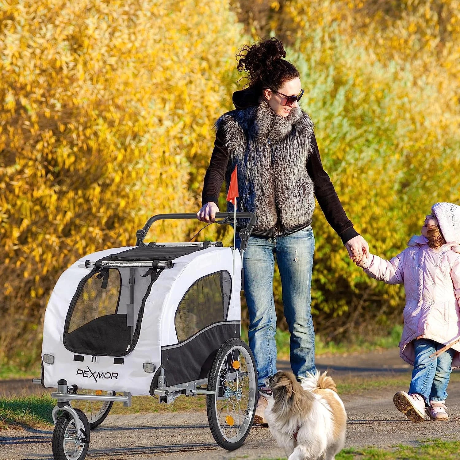PEXMOR 2-in-1 Dog Bike Trailer,Pet Stroller Dog Trailer for Bicycle w/Universal Hitch,Folding Pet Cart Bike Wagon Cargo Carrier for Dog Shock Absorber & Universal Wheel