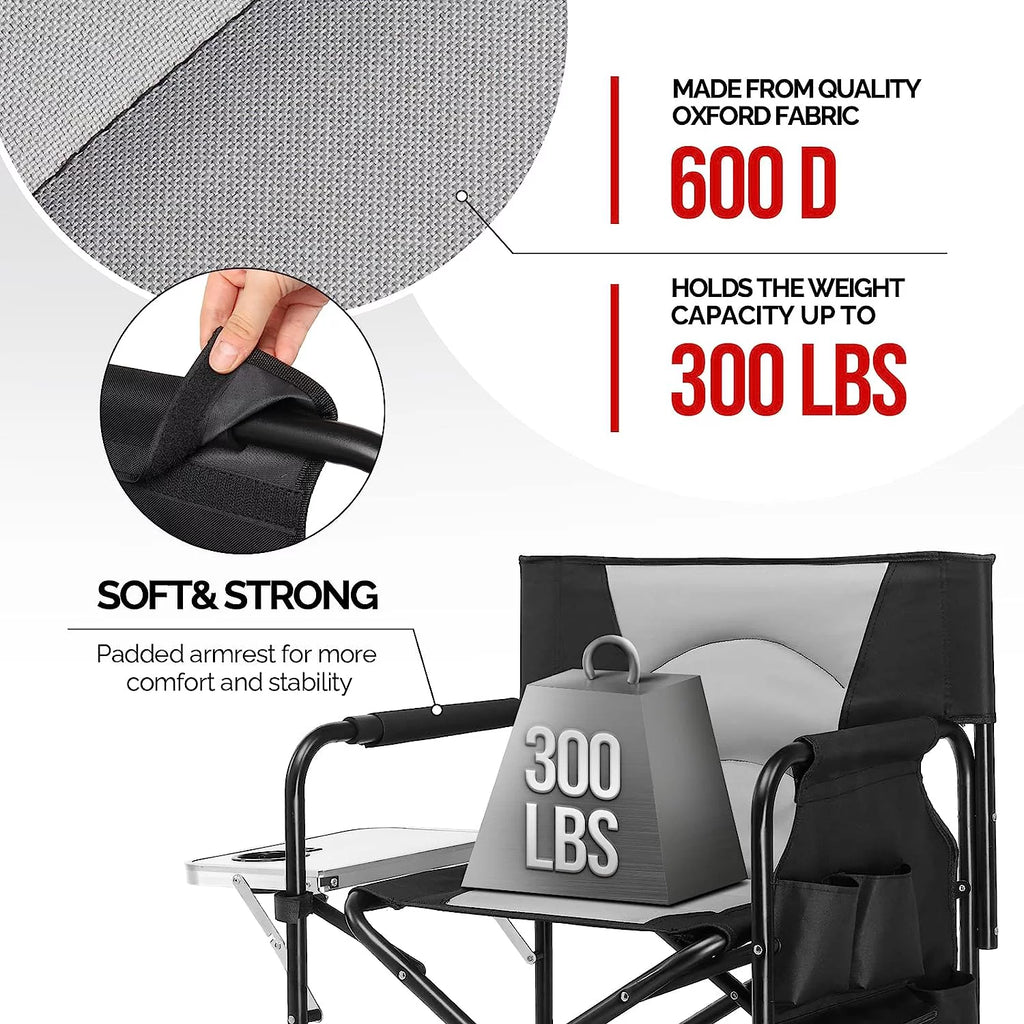 30inch Directors Camping Chair Folding with Side Table,Portable Makeup Artist Bar Height, Aluminum Frame 300 lbs Capacity,