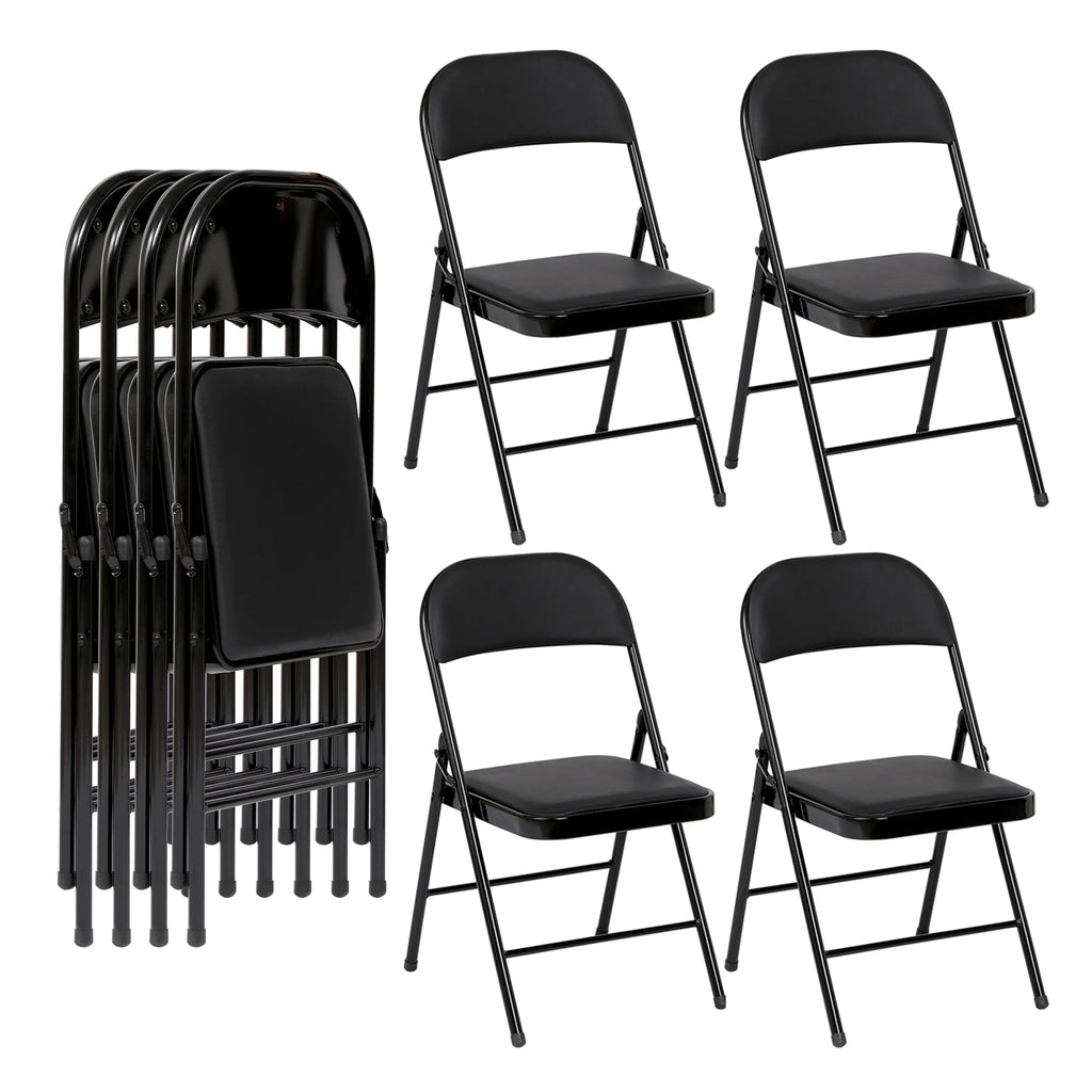 Vebreda Upholstered Padded Folding Chair (4 Pack), Black
