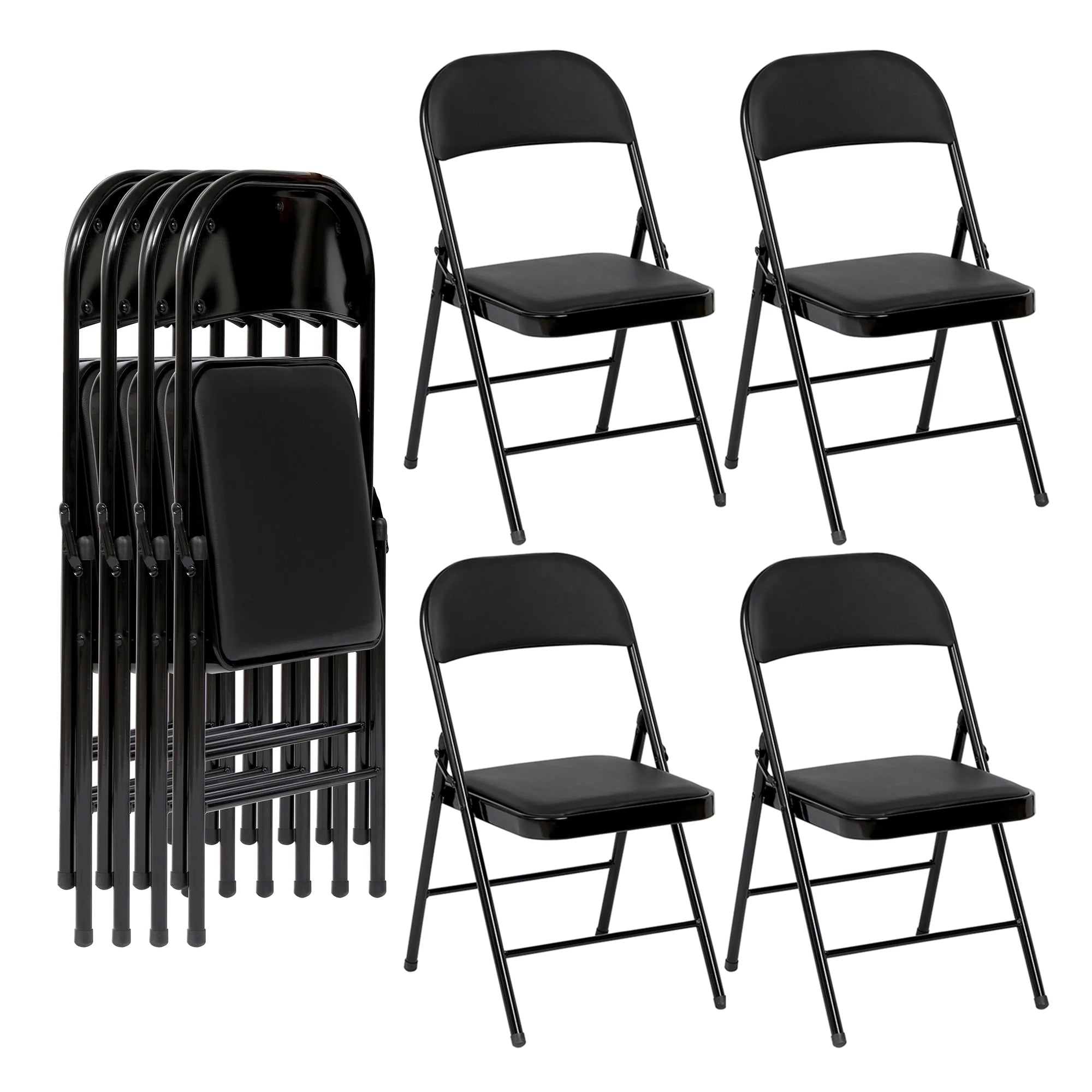 Vebreda Upholstered Padded Folding Chair (4 Pack), Black