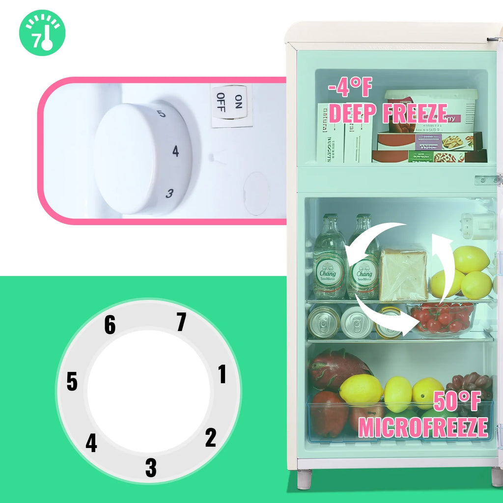 DEMULLER 3.5 CU.FT Mini Fridge 2 Door Compact Refrigerator  7 Adjustable Temperature Control White