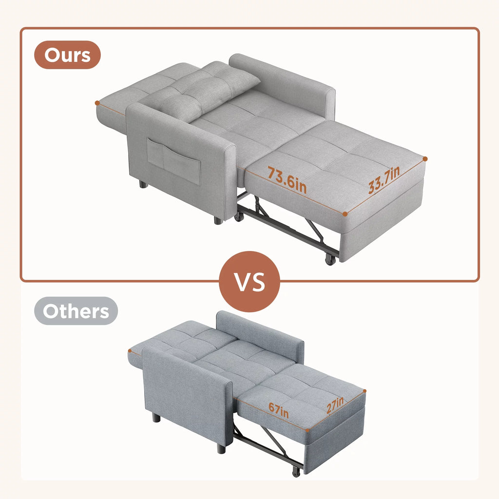 Sofa Beds Chair 3 in 1, Convertible Chair Single Bed,Dark Grey