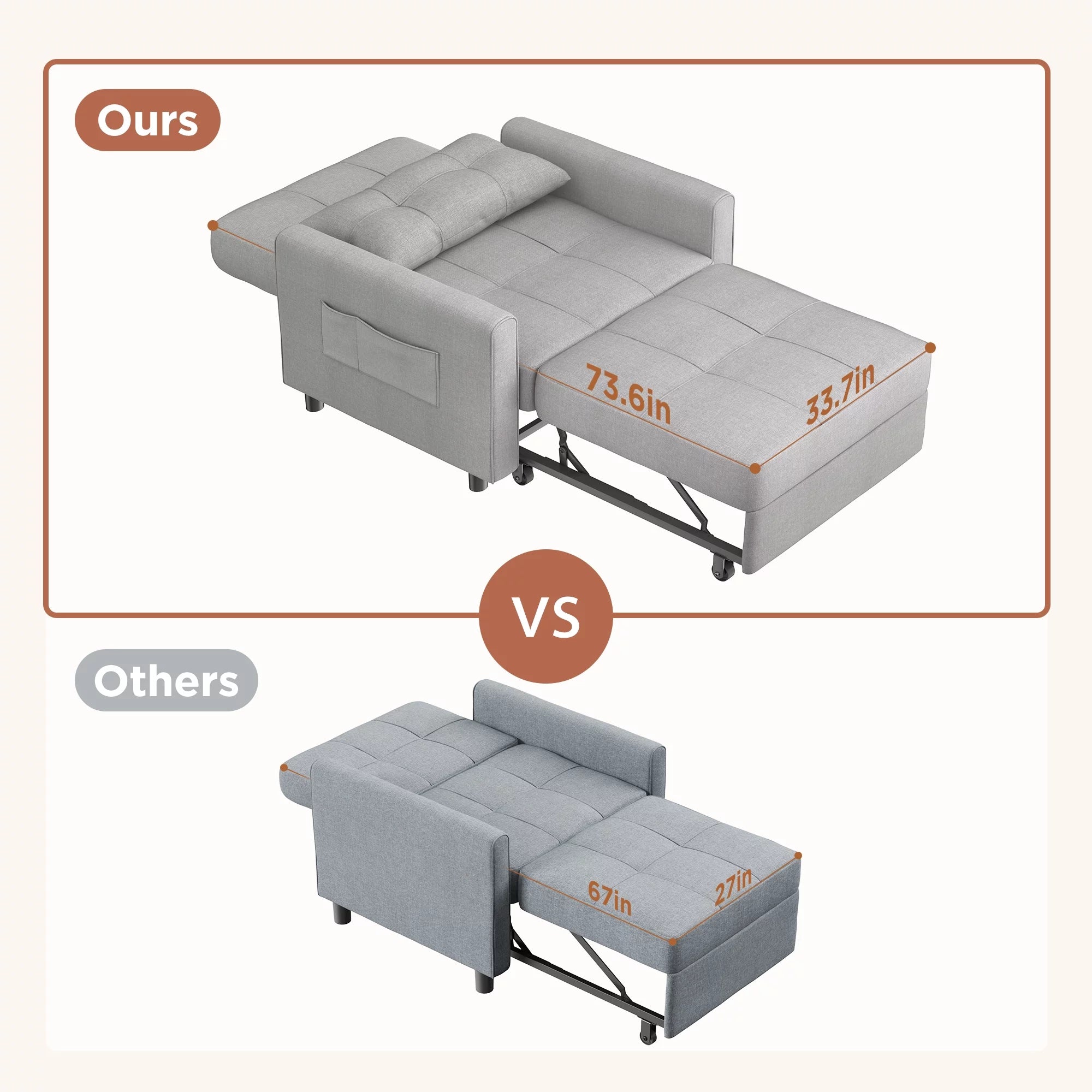 Sofa Beds Chair 3 in 1, Convertible Chair Single Bed,Dark Grey