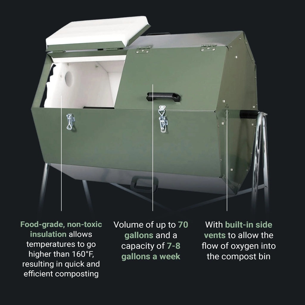 Jora Composters JK270A 70 Gallon Dual Chamber Steel Compost Tumbler Bin