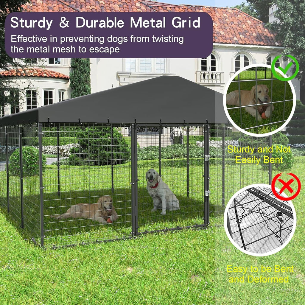 Kullavik Large Dog Kennel Outdoor with Waterproof Roof Cover, Dog Cage Heavy Duty Dog Enclosures w/Upgraded Metal Mesh and Door Locks