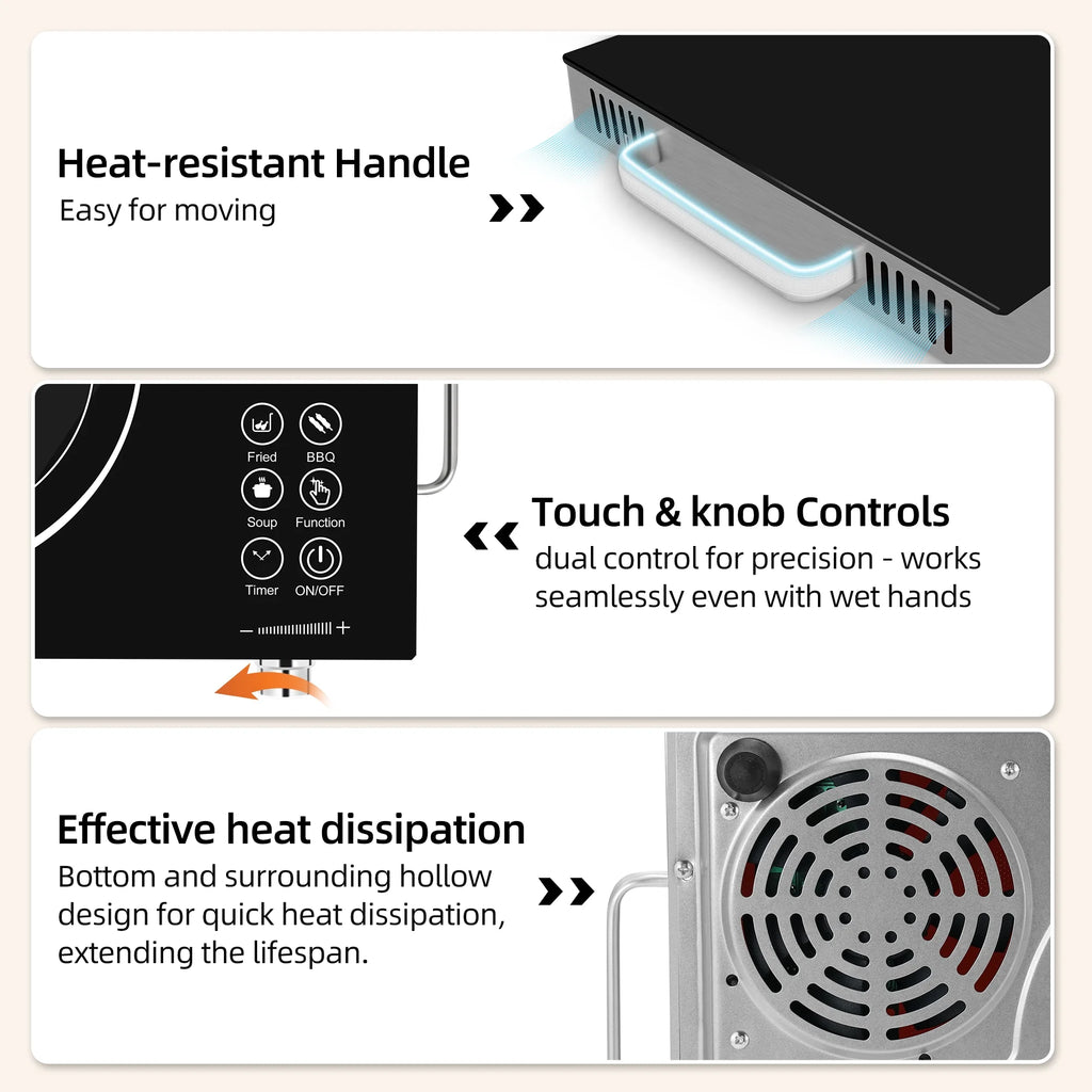 Electric Infrared Induction Cooktop Stove,Power range from 100W to 3500W,Compatible with All Cookware,Heat-Up In 5S with Cooking Timer,LED Screen,One-piece Panel for Easy Cleaning