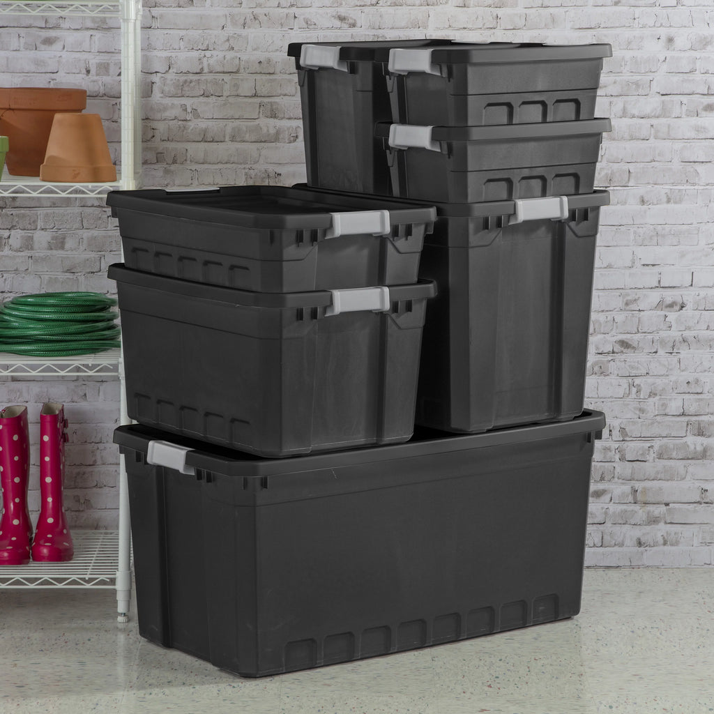 Sterilite 50 Gallon Stacker Tote Plastic, Black, Set of 3