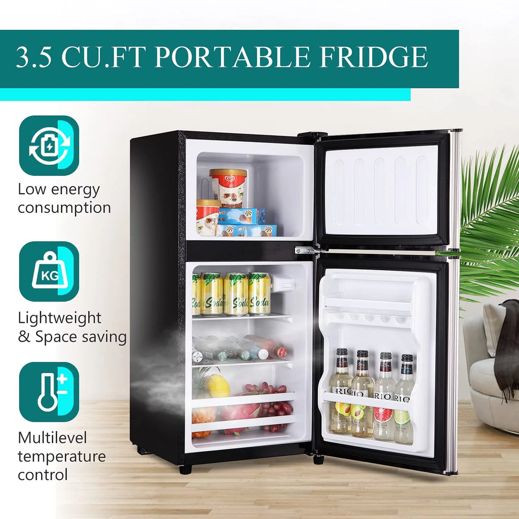 KRIB BLING 3.5 Cu.ft Compact Refrigerator Mini Fridge with Freezer, 2 Door Small Refrigerator for Office, Silver
